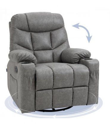 PU Leather Manual Recliner Chair Recliner Armchair Grey 360 Degreee swivel