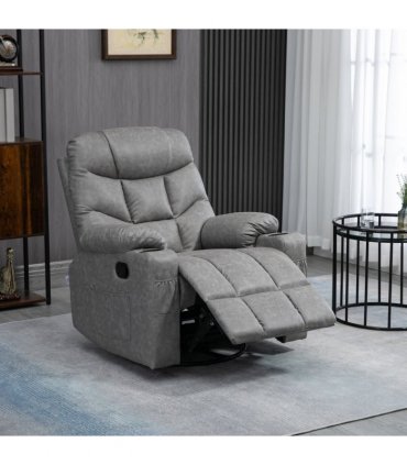 PU Leather Manual Recliner Chair Recliner Armchair Grey 360 Degreee swivel