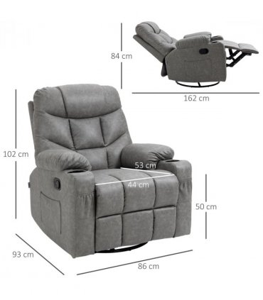 PU Leather Manual Recliner Chair Recliner Armchair Grey 360 Degreee swivel
