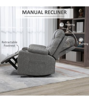 PU Leather Manual Recliner Chair Recliner Armchair Grey 360 Degreee swivel
