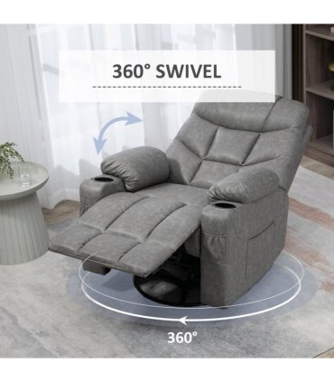 PU Leather Manual Recliner Chair Recliner Armchair Grey 360 Degreee swivel