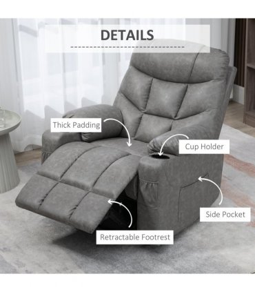 PU Leather Manual Recliner Chair Recliner Armchair Grey 360 Degreee swivel