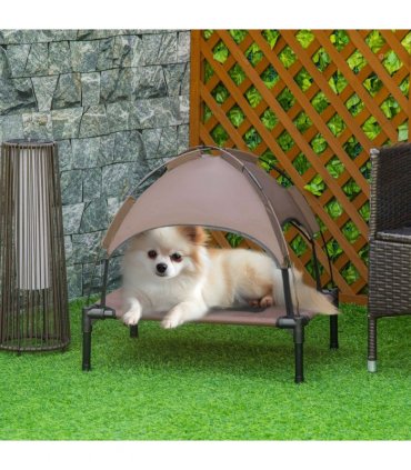 Elevated Pet Bed Dog Cot Tent Canopy Outdoor Brown 61L x 46W x 62H cm
