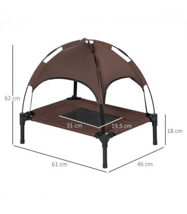 Elevated Pet Bed Dog Cot Tent Canopy Outdoor Brown 61L x 46W x 62H cm