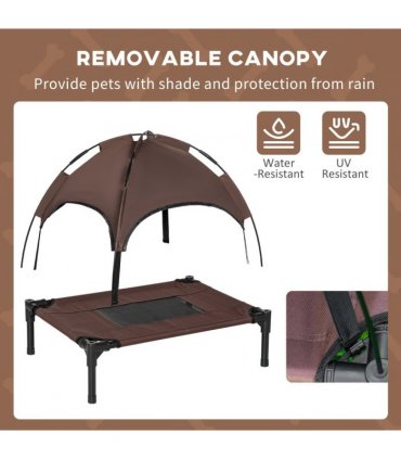 Elevated Pet Bed Dog Cot Tent Canopy Outdoor Brown 61L x 46W x 62H cm