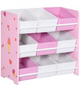 Kids Storage Unit with 9 Removable Storage Baskets for Nursery Playroom, Pink