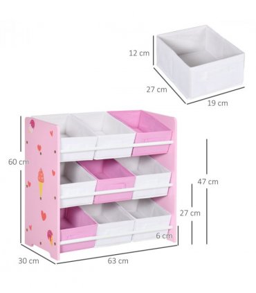 Kids Storage Unit with 9 Removable Storage Baskets for Nursery Playroom, Pink