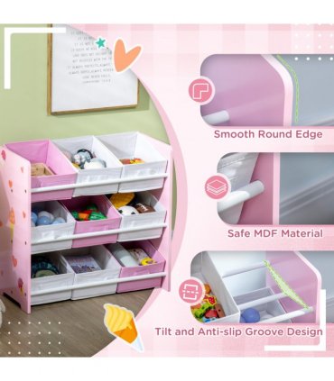 Kids Storage Unit with 9 Removable Storage Baskets for Nursery Playroom, Pink