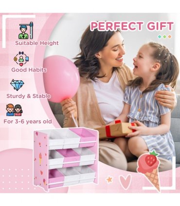 Kids Storage Unit with 9 Removable Storage Baskets for Nursery Playroom, Pink