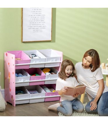 Kids Storage Unit with 9 Removable Storage Baskets for Nursery Playroom, Pink