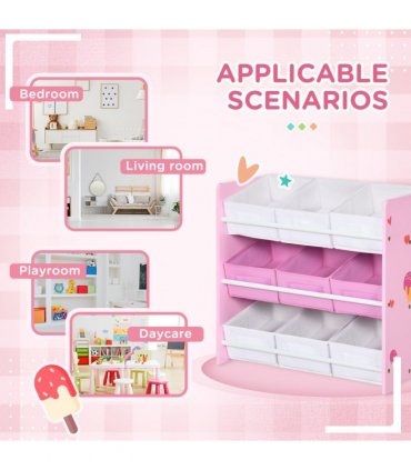 Kids Storage Unit with 9 Removable Storage Baskets for Nursery Playroom, Pink