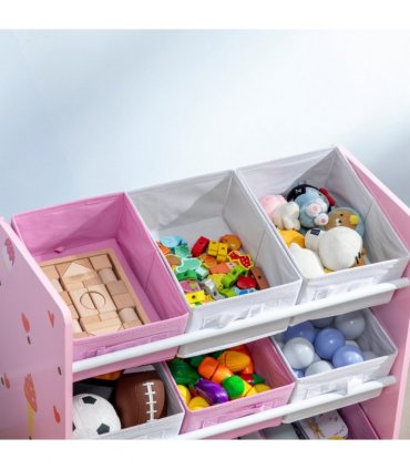 Kids Storage Unit with 9 Removable Storage Baskets for Nursery Playroom, Pink