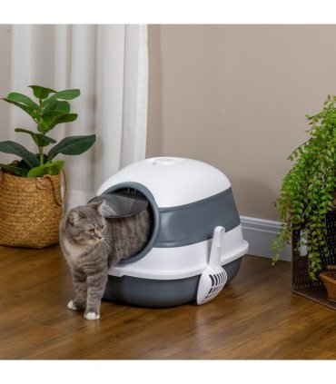 Cat Litter Tray with Lid, Hooded Cat Litter Box w/ High Side, Deodorant, Scoop