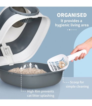 Cat Litter Tray with Lid, Hooded Cat Litter Box w/ High Side, Deodorant, Scoop