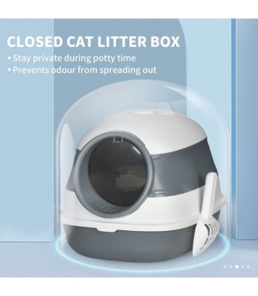Cat Litter Tray with Lid, Hooded Cat Litter Box w/ High Side, Deodorant, Scoop