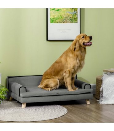 Pet Sofa for Large, Medium Dogs, with Wooden Legs Water-resistant Fabric, Grey