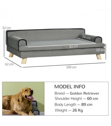 Pet Sofa for Large, Medium Dogs, with Wooden Legs Water-resistant Fabric, Grey