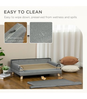Pet Sofa for Large, Medium Dogs, with Wooden Legs Water-resistant Fabric, Grey
