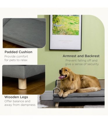 Pet Sofa for Large, Medium Dogs, with Wooden Legs Water-resistant Fabric, Grey