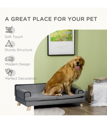 Pet Sofa for Large, Medium Dogs, with Wooden Legs Water-resistant Fabric, Grey