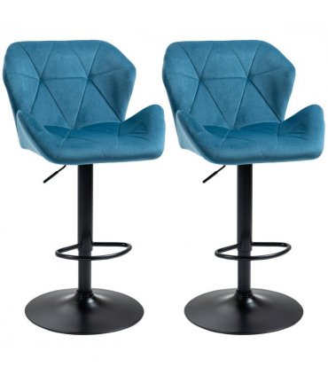 Velvet Blue 57cm x 58cm x 117cm Set Of 2 Luxurious Velvet-Touch Bar Stools