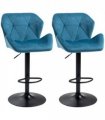 Velvet Blue 57cm x 58cm x 117cm Set Of 2 Luxurious Velvet-Touch Bar Stools