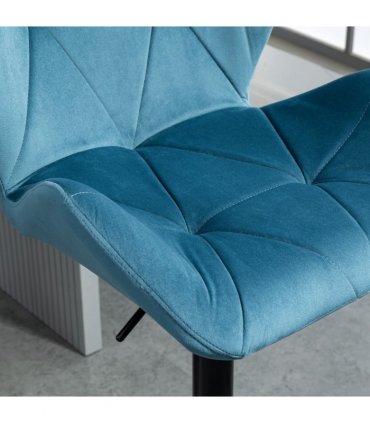 Velvet Blue 57cm x 58cm x 117cm Set Of 2 Luxurious Velvet-Touch Bar Stools