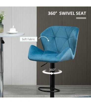 Velvet Blue 57cm x 58cm x 117cm Set Of 2 Luxurious Velvet-Touch Bar Stools