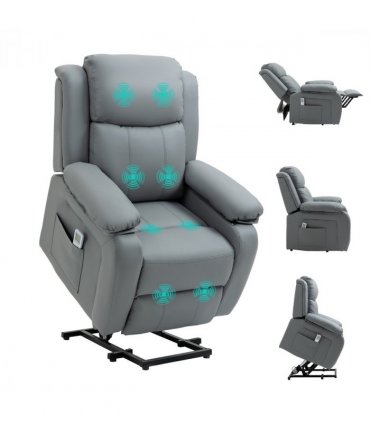Electric Power Lift Recliner Chair with Massage Vibration Side Pocket, Grey