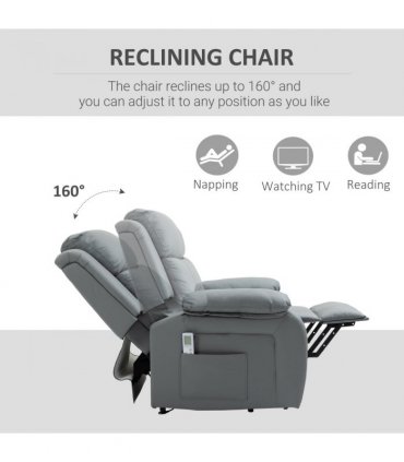 Electric Power Lift Recliner Chair with Massage Vibration Side Pocket, Grey