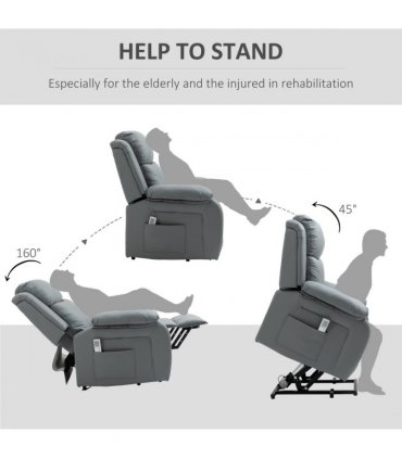 Electric Power Lift Recliner Chair with Massage Vibration Side Pocket, Grey