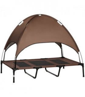 122 cm Elevated Pet Bed Dog Cot Tent with Canopy Instant Shelter Outdoor Coffee