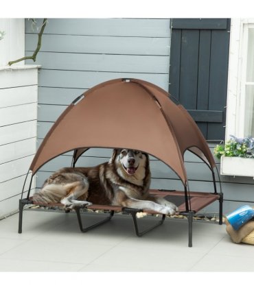 122 cm Elevated Pet Bed Dog Cot Tent with Canopy Instant Shelter Outdoor Coffee