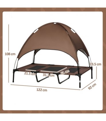 122 cm Elevated Pet Bed Dog Cot Tent with Canopy Instant Shelter Outdoor Coffee