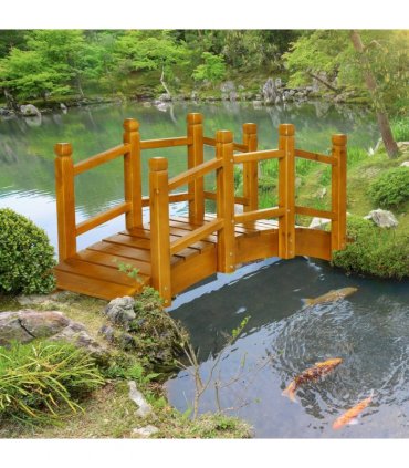 Wooden Garden Bridge Arc Footbridge with Safety Railings for Pond Creek Stream