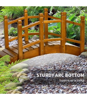 Wooden Garden Bridge Arc Footbridge with Safety Railings for Pond Creek Stream