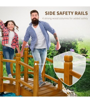 Wooden Garden Bridge Arc Footbridge with Safety Railings for Pond Creek Stream