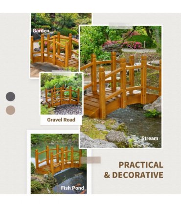 Wooden Garden Bridge Arc Footbridge with Safety Railings for Pond Creek Stream