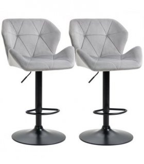 Bar Stools Velvet Grey 57cm x 58cm x 117cm Set Of 2 Luxurious Velvet-Touch