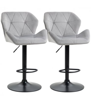Bar Stools Velvet Grey 57cm x 58cm x 117cm Set Of 2 Luxurious Velvet-Touch