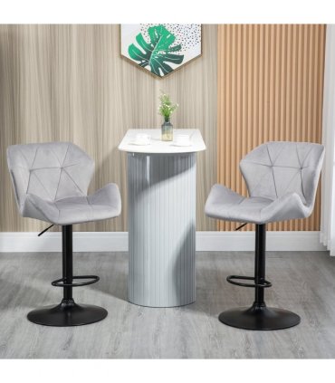 Bar Stools Velvet Grey 57cm x 58cm x 117cm Set Of 2 Luxurious Velvet-Touch