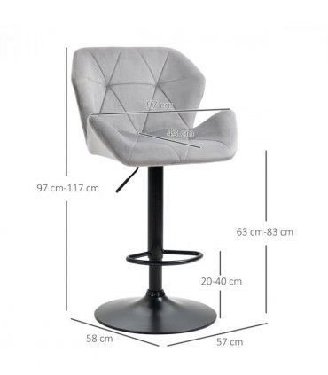 Bar Stools Velvet Grey 57cm x 58cm x 117cm Set Of 2 Luxurious Velvet-Touch