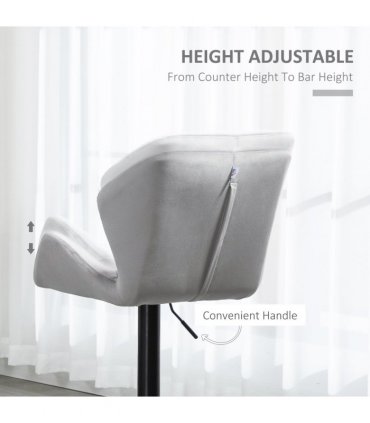 Bar Stools Velvet Grey 57cm x 58cm x 117cm Set Of 2 Luxurious Velvet-Touch