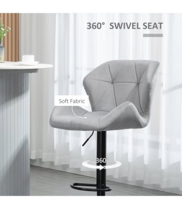 Bar Stools Velvet Grey 57cm x 58cm x 117cm Set Of 2 Luxurious Velvet-Touch