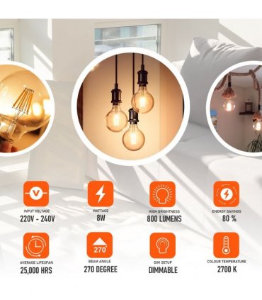 5 Pack E27 LED Edison Dimmable Vintage Amber Glass Warm white 2700K Light Bulb
