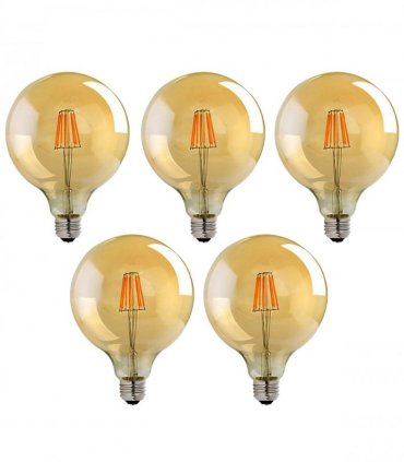 LED Dimmable Bulb 5 Pack E27 Vintage Amber Glass Warm White 2700K Light Bulbs