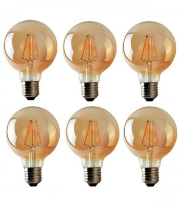 LED Dimmable Bulb G95 E27 2700K 4W Glass Metal Amber 6 Pack Vintage Light Bulbs