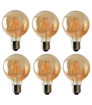 LED Dimmable Bulb G95 E27 2700K 4W Glass Metal Amber 6 Pack Vintage Light Bulbs