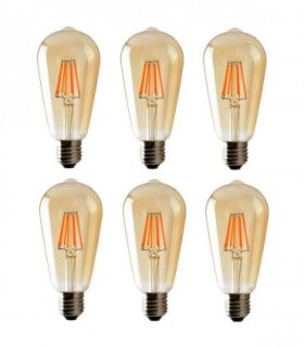 6Pack E27 LED Edison Dimmable Vintage Amber Glass Warm white 2700K Light Bulb, 
