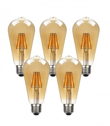 Light Bulb Amber Glass 5Pack E27 LED Edison Dimmable Vintage Warm White